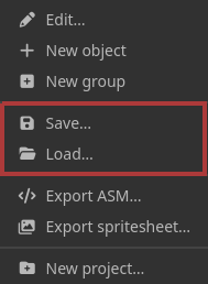 screenshot of the project overflow menu